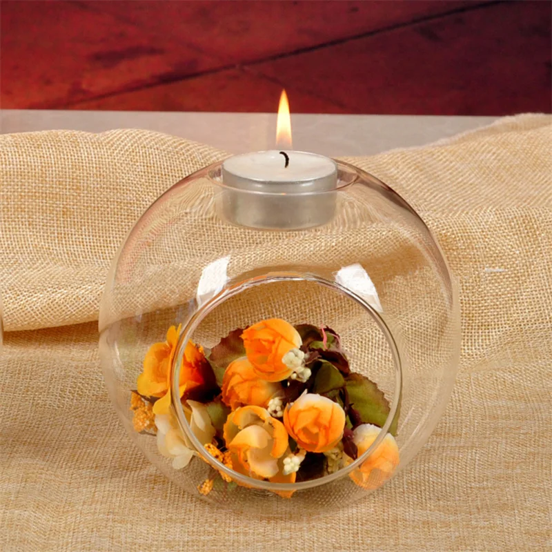 

Living Room 10cm Candle Decor Glass Hydroponic Plants Container Transparent Holder Vase Table Tea Light Creative Terrarium
