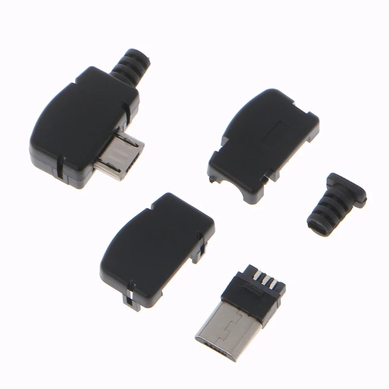 

OOTDTY 10 Sets 5 Pin Right Angle Micro USB Connector Male Plug Kit with Black Cover Solder Jack 90 Degree