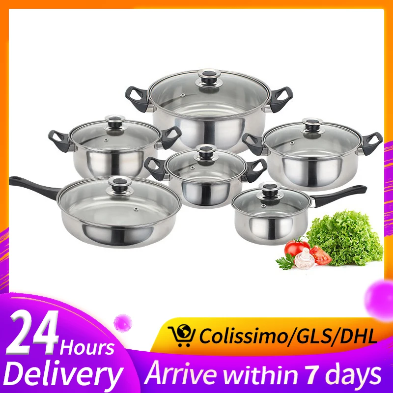 Набор посуды из 6 предметов кастрюли и сковороды нержавеющей стали кухонный