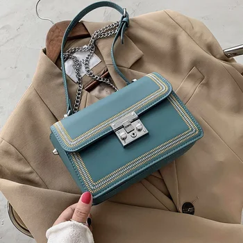 

SWDF Contrast Color PU Leather Vintage Crossbody Bag 2020 Women's Shoulder Handbags Women Travel Branded Chain Designer Hand Bag