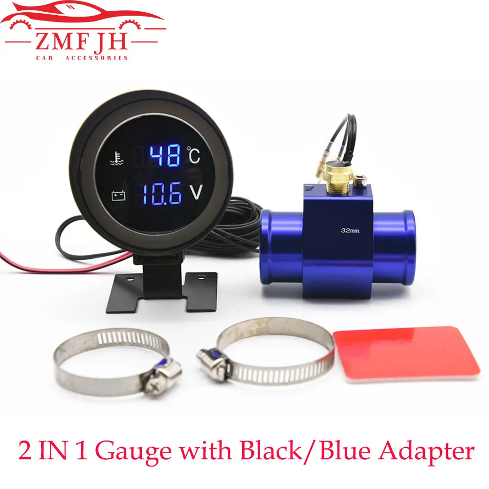 2 In 1 Universal Car Water Temp Gauge Round Lcd Digital Voltmeter