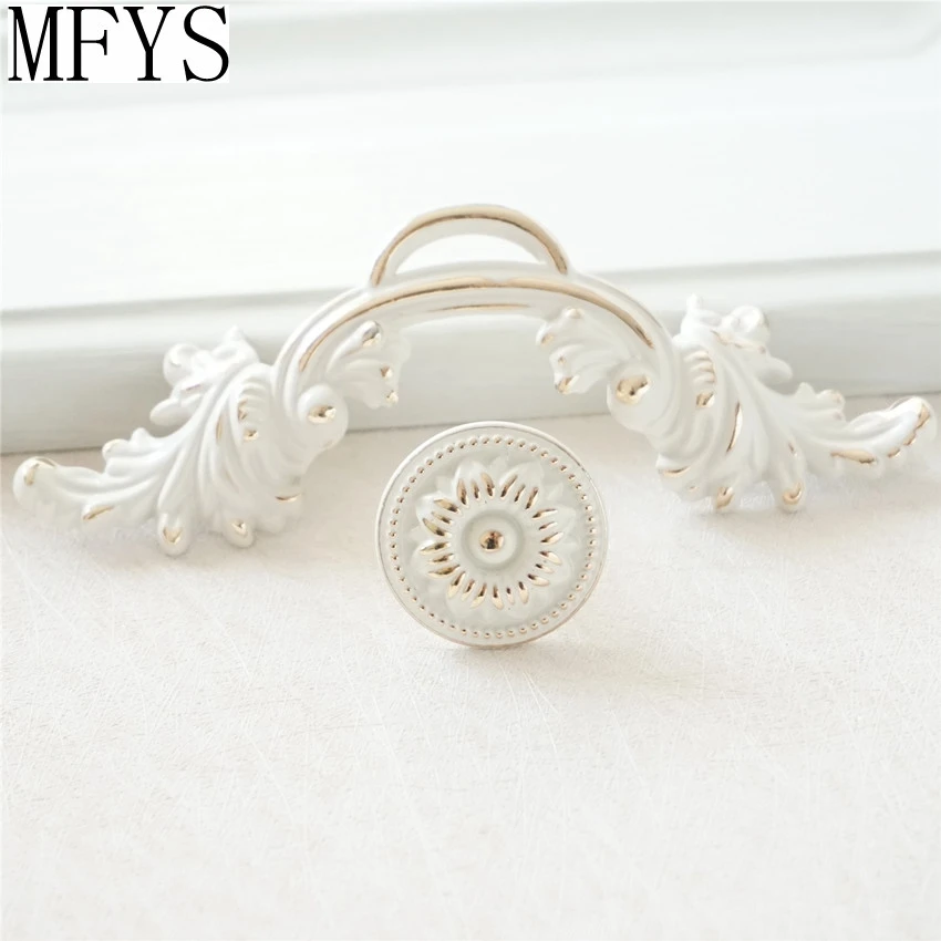 2.5 Shabby Chic Dresser Pull Drawer Pulls Handles White Gold Rustic Kitchen Cabinet Handle Door Knobs Pull French Country 2 12 64 mm