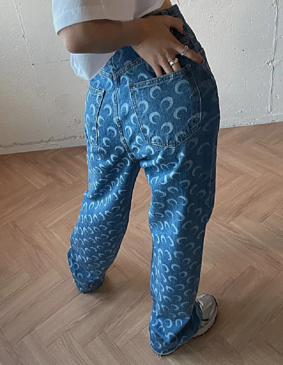 slim fit Moon Print Pants Straight Leg Mom Jeans Women High Waist Denim Trousers Slim Streetwear 2021 Fashion Y2k Style Baggy Clothing cargo pants for women