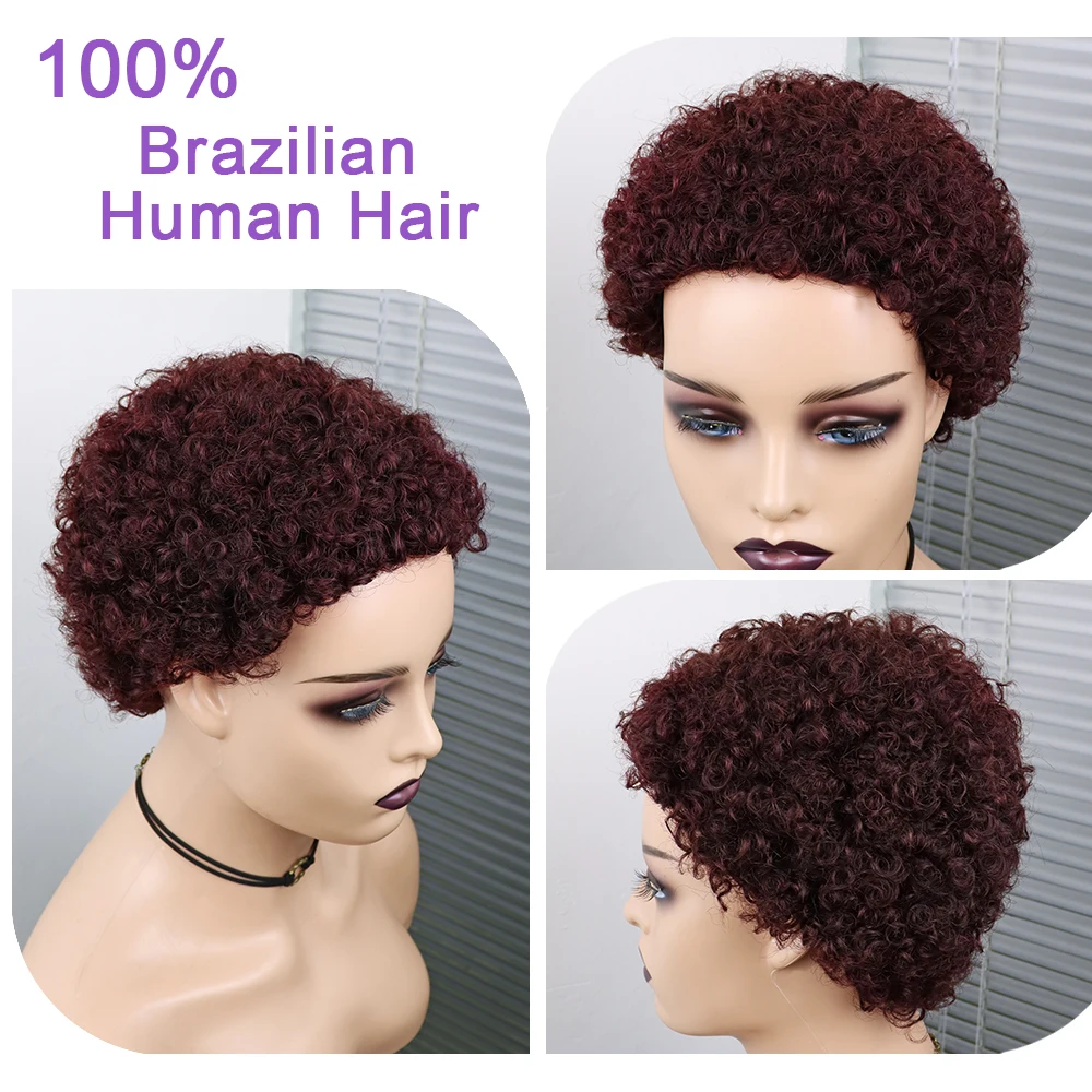Short Curly Hair Wigs Pixie Cut Brazilian Human Hair For Black Women Natural Black 150% Density Glueless Afro Kinky Curly Wig