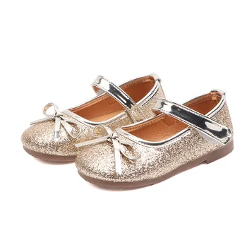 

SKHEK girls soft sole shoes Gold black silver flats 2019 autumn princess children's flat shoes cute single shoes little
