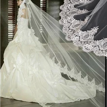 3 М Тюль длинная Соборная свадебная вуаль полная кружевная отделка аппликация 3м свадебная вуаль для невесты veu de noiva longo без гребня