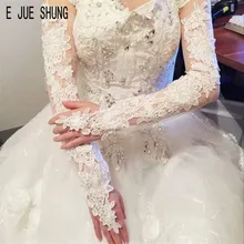E JUE SHUNG элегантные свадебные перчатки с кружевной аппликацией из прозрачного тюля Длинные свадебные перчатки без пальцев для свадебной вечеринки
