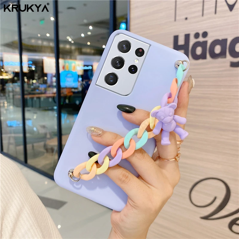 Мультяшный медведь подвеска Макарон браслет чехол для Samsung Galaxy S21 S 21 S20 FE S10 S10E S8 S9