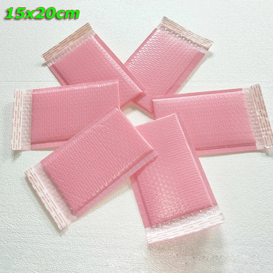15x20+4cm 25pcs/lot Light pink Poly bubble Mailer envelopes padded Mailing Bag Self Sealing packaging bags
