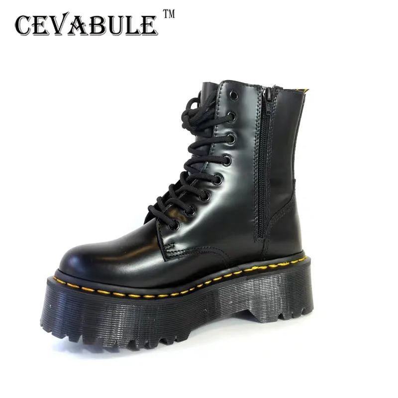 CEVABULE/ г. Новые зимние женские ботинки мотоботы с высоким берцем на толстой подошве кожаные ботинки на шнуровке женские ботинки, CLK-1181460