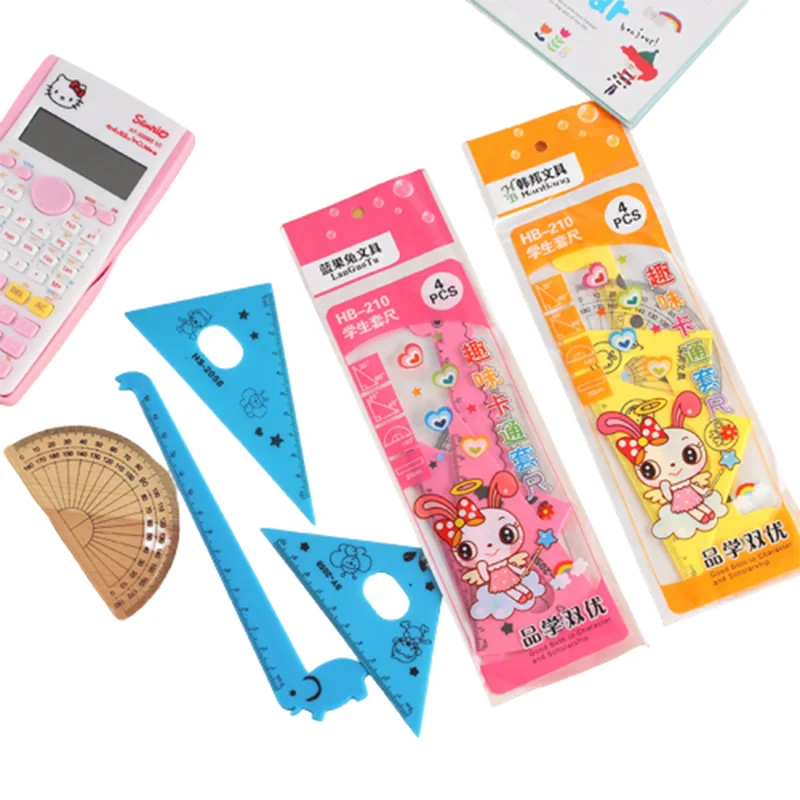 4pcs/Set Cute Giraffe Ruler Set Children's Day Gift Office Stationery Drafting Supplies Triangle Ruler Creative Math Sets