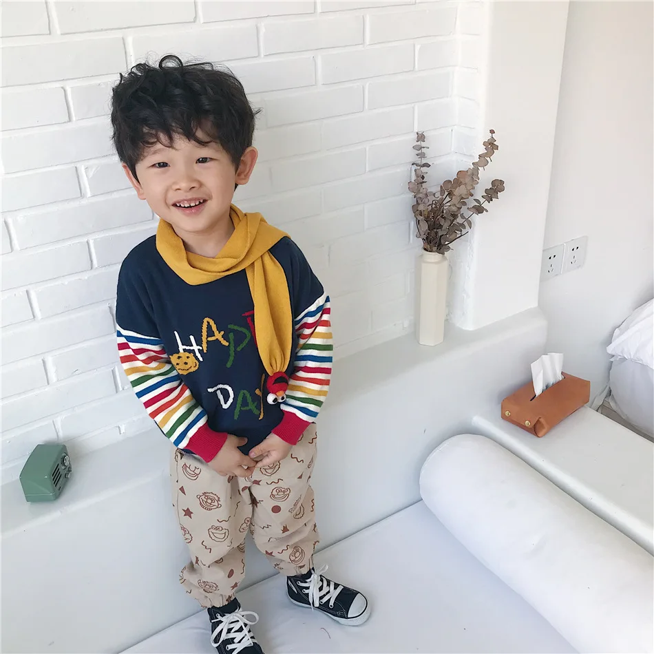 Tonytaobaby/ Зимний Детский свитер с шарфом для мальчиков и девочек, комплект из 2 предметов