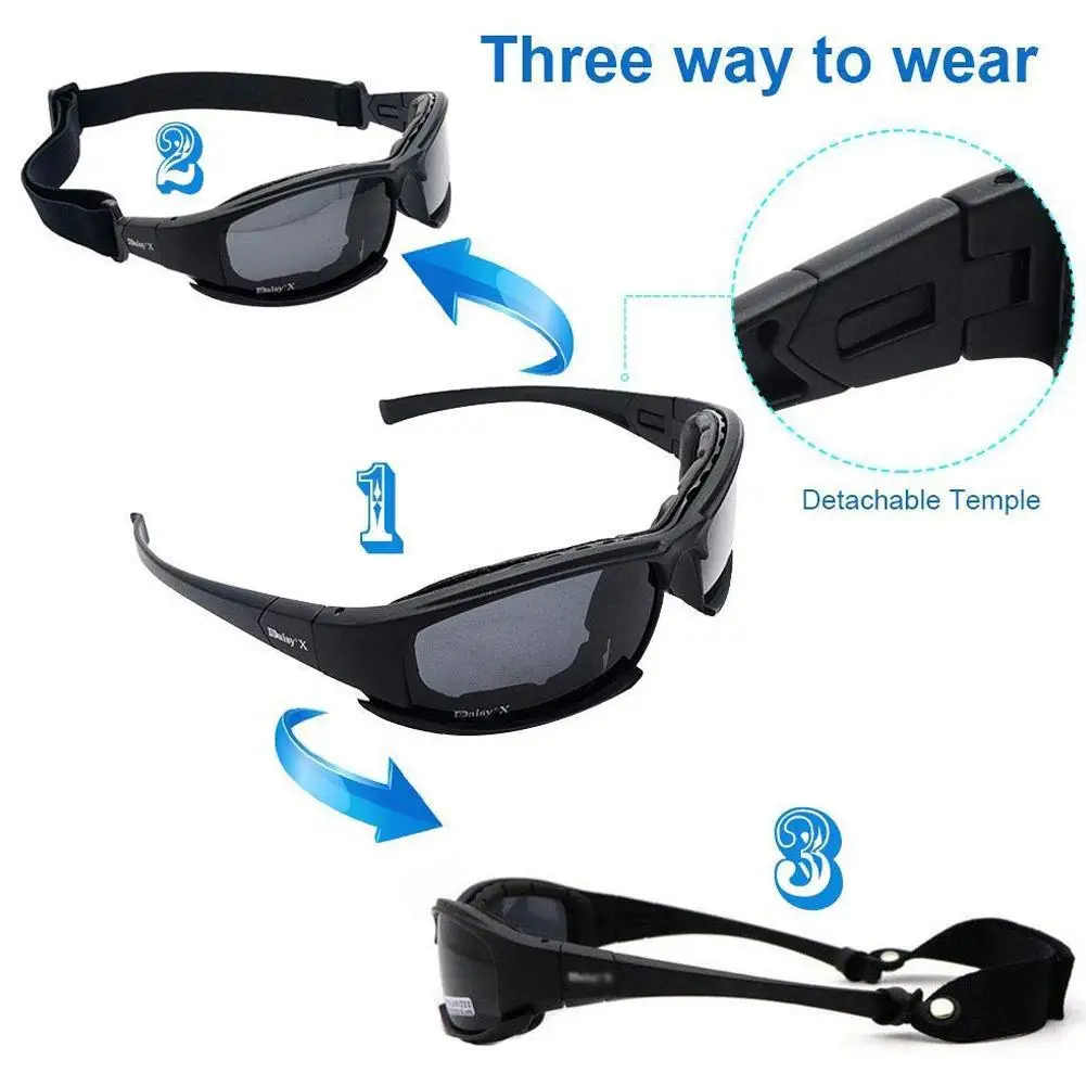 Tactical Sunglasses UV400 Protection Military Goggles Hunting, Shooting, Airsoft Outdoor Activities Eyewear 4 Lenses
