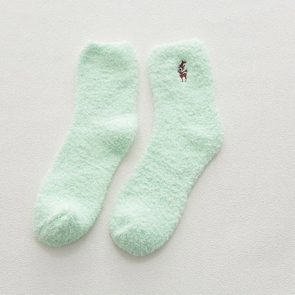 Утолщенные женские хлопковые милые плюшевые носки с вышивкой в виде кота и оленя, сохраняющие тепло, для сна, Забавные милые зимние носки kawaii, чулочно-носочные изделия, Прямая поставка - Цвет: GreenDeer