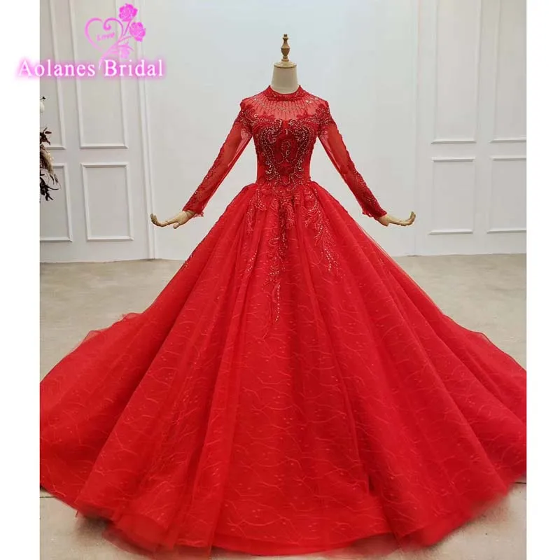 red dress with big sleeves