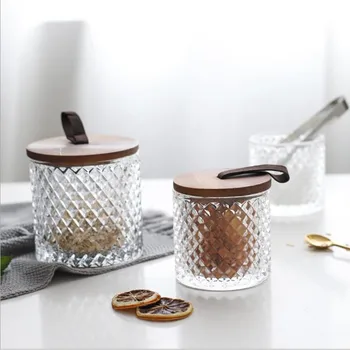 

Cutelife Ins Original Glass Acacia Wooden Cover Storage Basket Jewelry Box Household Storage Tank Coffee Beans Tea Grains Tank