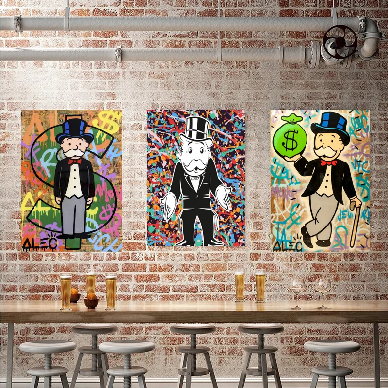 Alec Monopoly Rich Money Cartoon Poster Wall Art Canvans Pictures For Living Room Bedroom Painting Bathroom Home Decoration | Дом и сад