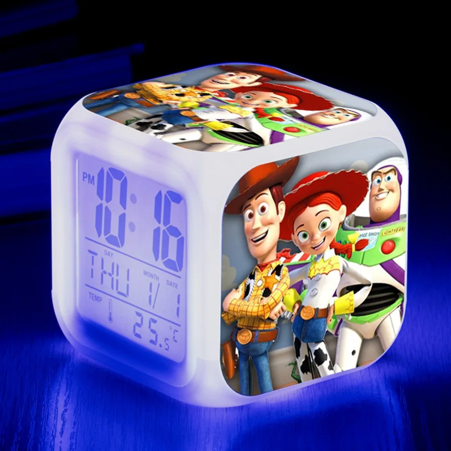 Toy story 4 buzz lightyear Вуди и Джесси будильник, светящийся светодиодный, изменение цвета, цифровые часы для детской комнаты, многофункциональные игрушки