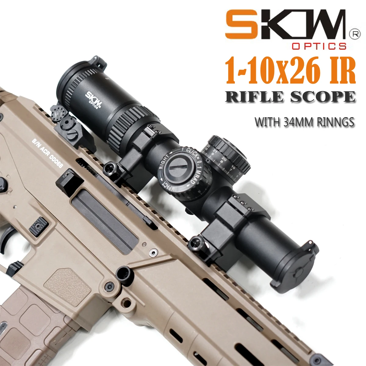 

SKWoptics Hunting 1-10x26 34mm Rifle scopes with 34mm CNC rings Military Tactical reticle shock proof Riflescopes