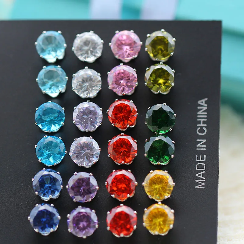 

12 Pair Fashion 2018 Multicolor CZ Crystal Stud Earring Set Female Girls Earrings With Stones Blue Gifts for Women Accessories