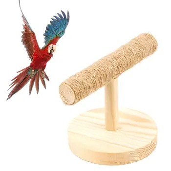 

Parrot Wooden Tabletop Perch Bird Stand Training Exercise Sisal Claw Feet Grinding Stick Bird Bite Chew Toys