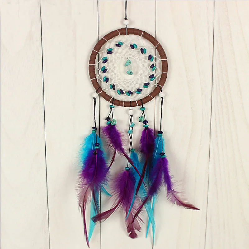 Украшение в скандинавском стиле фиолетовые синие перышки Ловец снов украшение