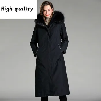 Online Echt Weiblichen Mantel Natürliche Kaninchen Liner Parka Winter Jacke Frauen Waschbären Pelz Kragen Koreanische Lange Jacken MY3995