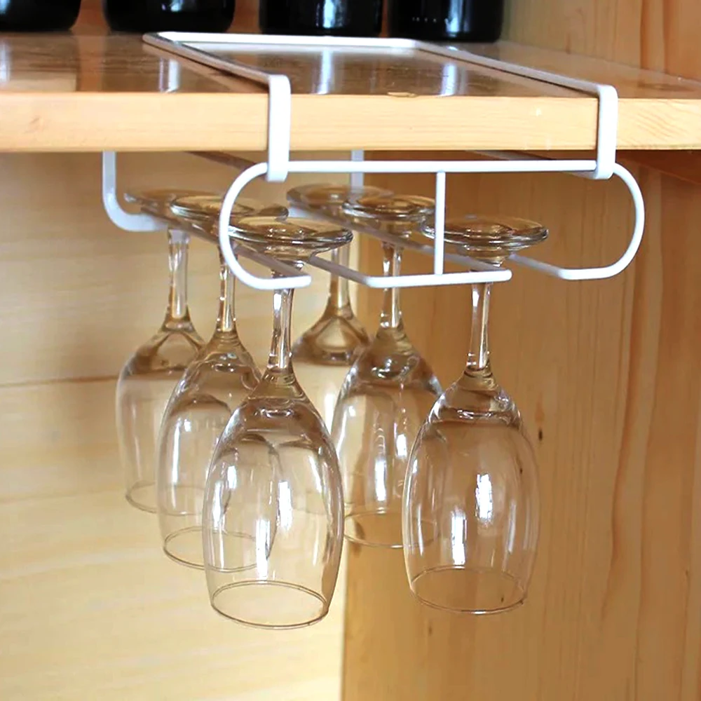 Wine Glass Rack Hanging Wine Cup Holder Bar Goblet Stemware Storage Racks Shelf Hanger Iron Kitchen Organizer Cabinet Hook