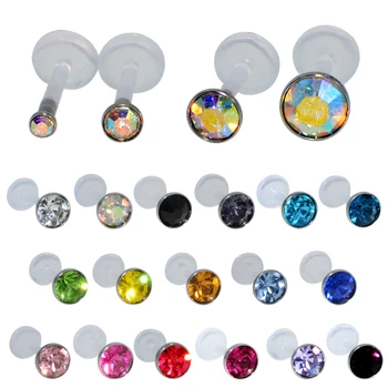 

50pcs Wholesale Acrylic Flexible Bioplastic Crystal Labret Lip Ring CZ Gem Ear Helix Tragus Cartilage Stud Piercing Body Jewelry
