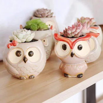 

HOT 6pcs Succulents Flower Pot Glaze Base Plant Pot Container Planter Set Cute Animal Shape TI99