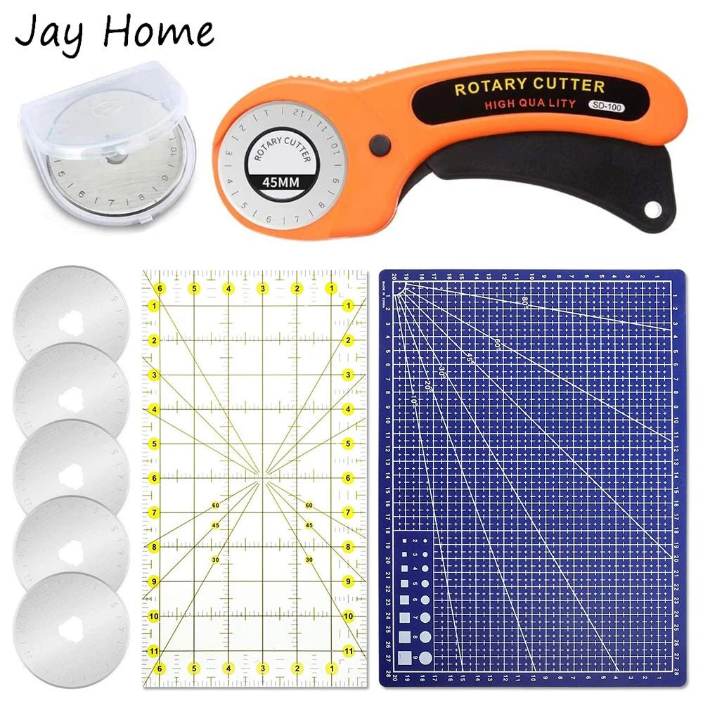 

8Pcs Rotary Cutter Quilting Kit 45mm Rotary Cutter with Blades A4 Cutting Mat Patchwork Ruler for Cloth Fabric Crafting Sewing