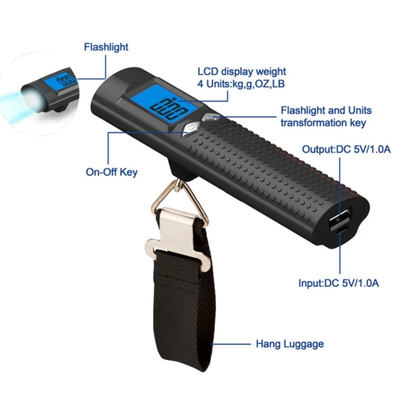 Portable Electronic Scale 50KG/10G Digital Luggage Scale Emergency Charging with LED Lights Airport Scales