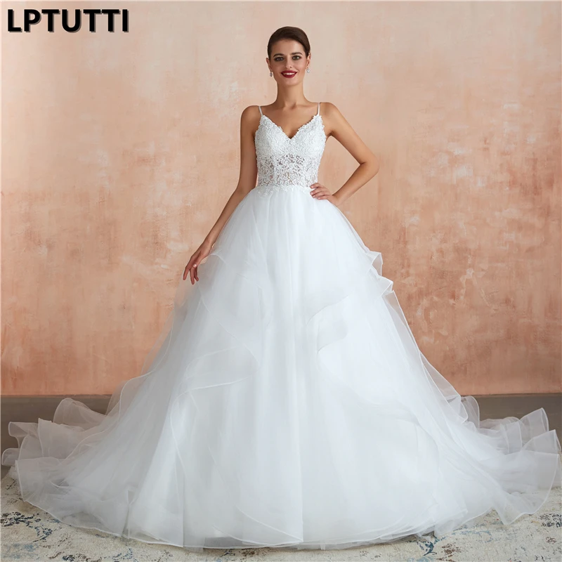 

LPTUTTI Lace Embroide New Sexy Vintage Princess Bridal Marriage Gown Bride Simple Party Events Long Luxury Wedding Dresses