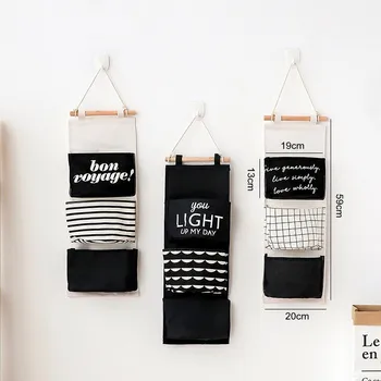

New 3 Pockets Cotton Linen Wall Door Hanging Storage Bags Door Pouch Bedroom Home Storage Pocket Home Decor Hanging Bag 7 Patter