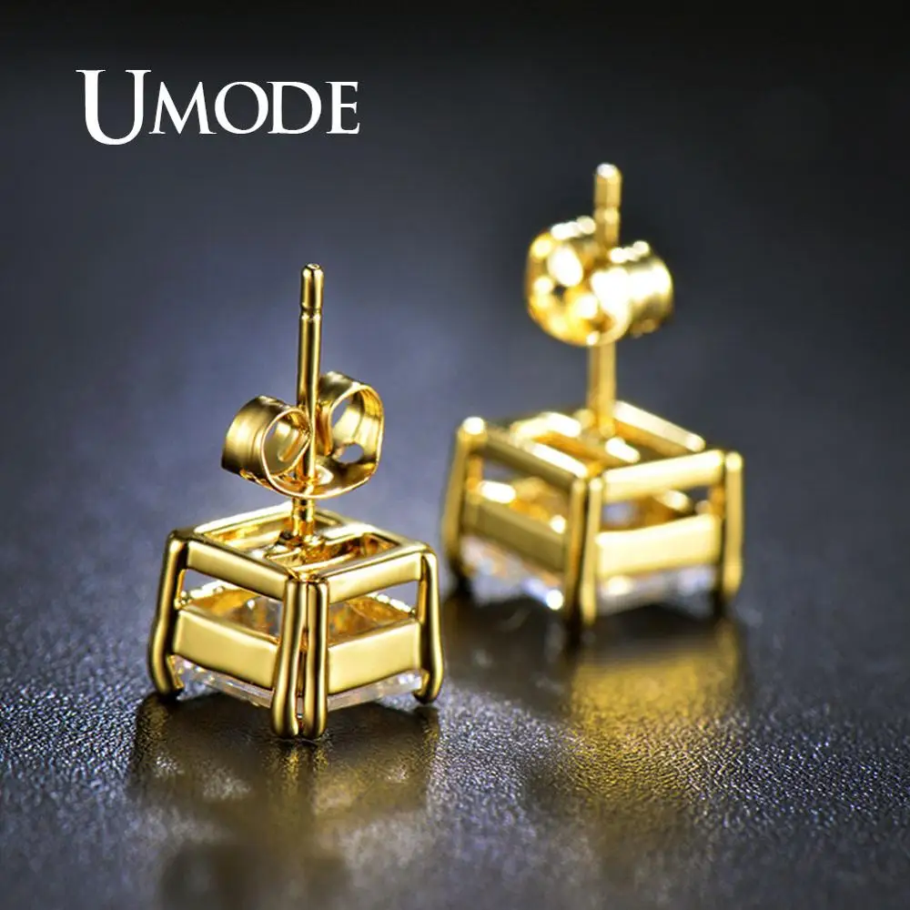 UMODE квадратный 2.5ct прозрачный кубический цирконий серьги-гвоздики серьги из желтого золота свадебные модные роскошные ювелирные изделия Femme подарки UE0187A