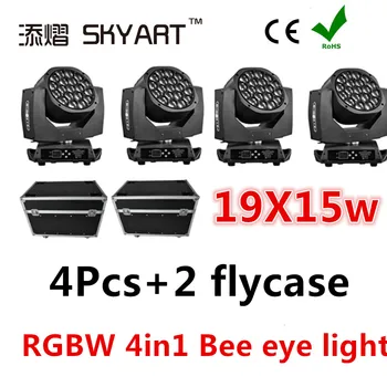 

4 unit 19x15w bee eye led moving head stage light with flycase