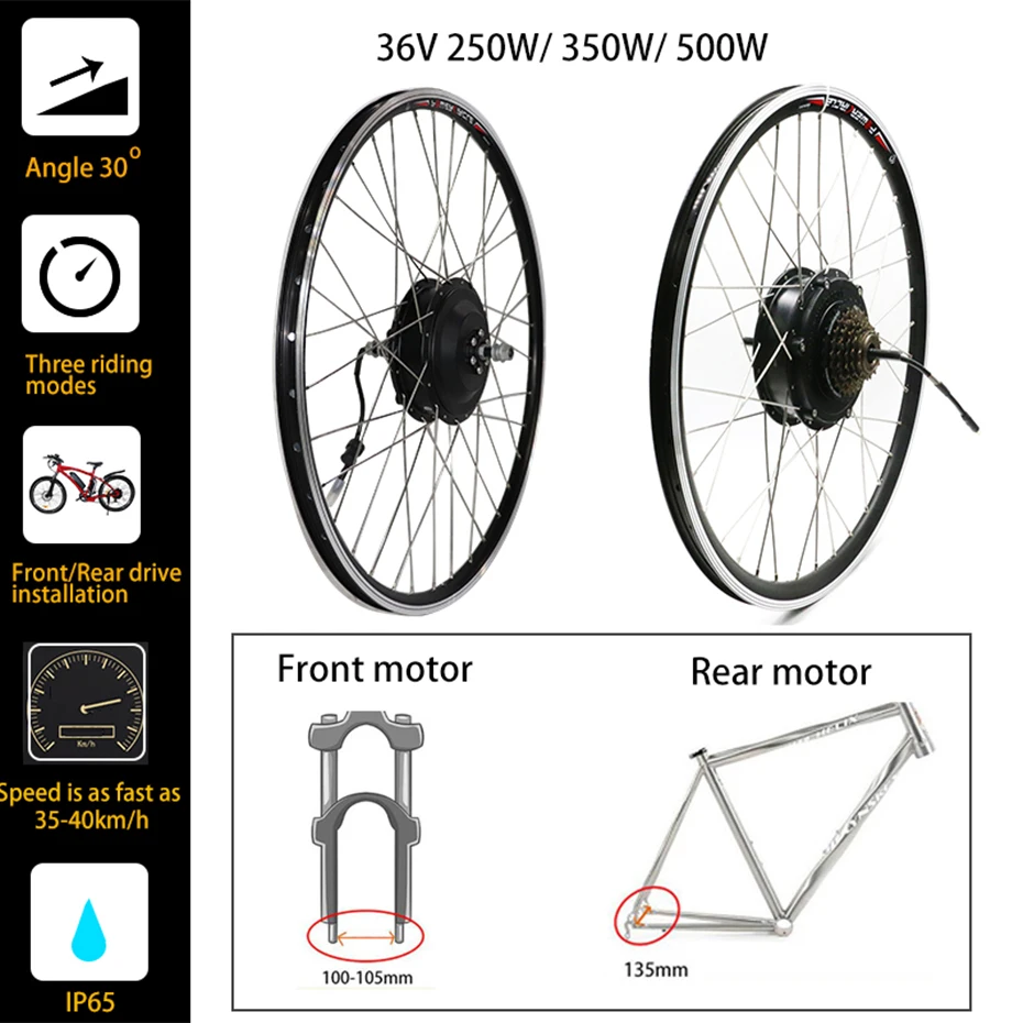36 в 250 Вт 350 Вт 500 Вт Eletric велосипедный моторный комплект набор преобразования для электрического велосипеда 20''26'700c Электрический передний задний мотор колеса Bicicleta Eletrica
