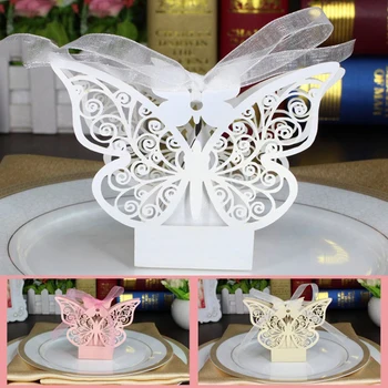 

50pcs Hollow Butterfly Candy Boxes Angel Gift Box For Baby Shower Baptism Birthday First Communion Christening Party Supplies