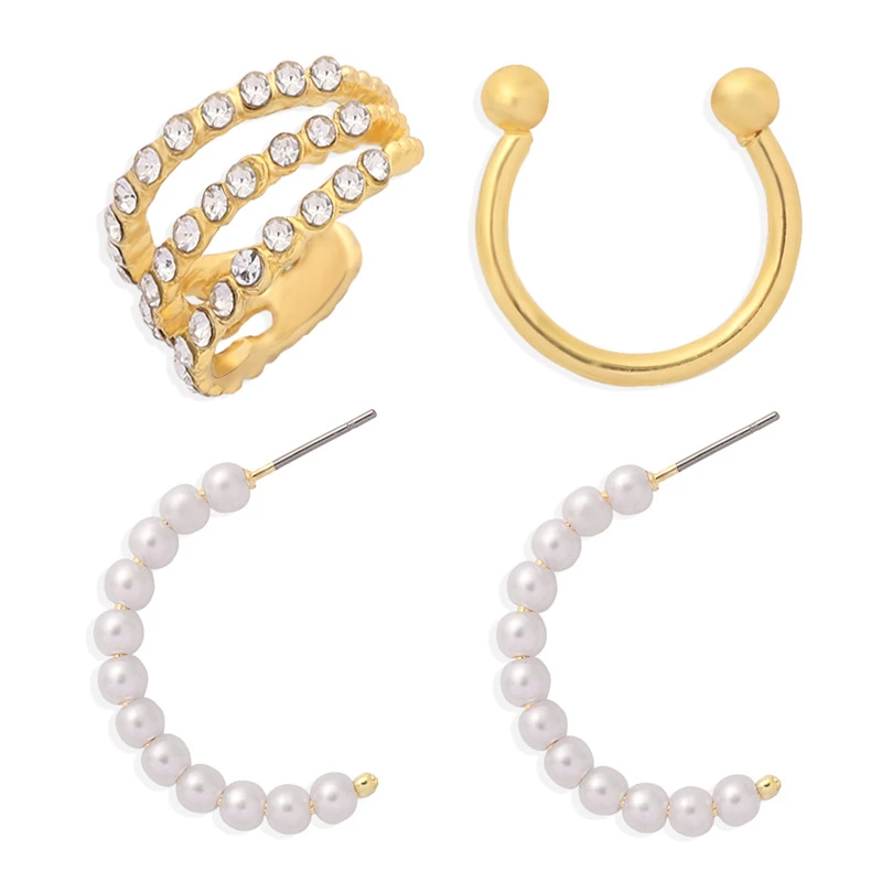 C-shaped womens ear clip with pearls without