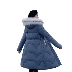 2019 Женская длинная куртка Теплый женский пиджак капюшон плюс размер пояс подтягивает талию выше колена меховой воротник зимняя пуховая