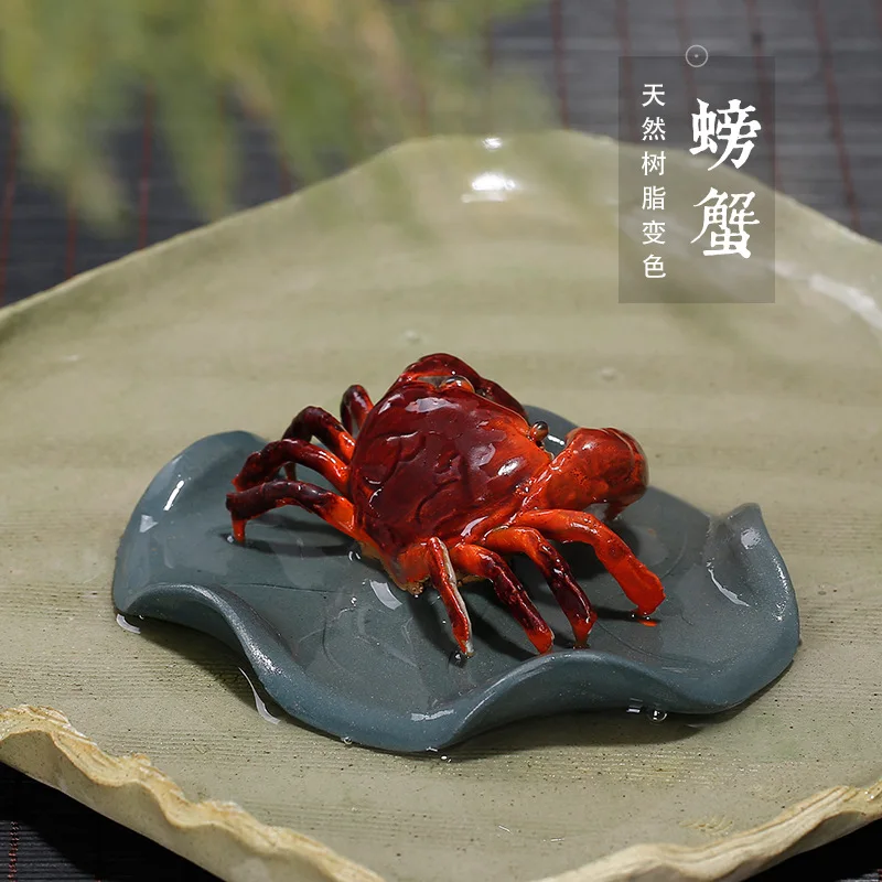 

Color Changing Tea Ornaments Crab Entirely Handmade Resin Tea Ceremony Decoration Lotus Leaf Tea Bowl a Generation of Fat Sculpt