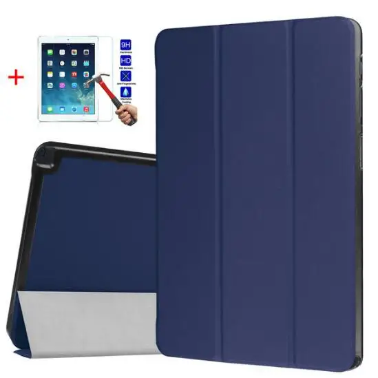 Dark Blue Glass Film Чехол для Samsung Galaxy Tab A 10,1 Release SM-T510 откидной кожаный чехол-подставка защитный чехол+ стекло+ стилус - Цвет: Dark Blue Glass Film