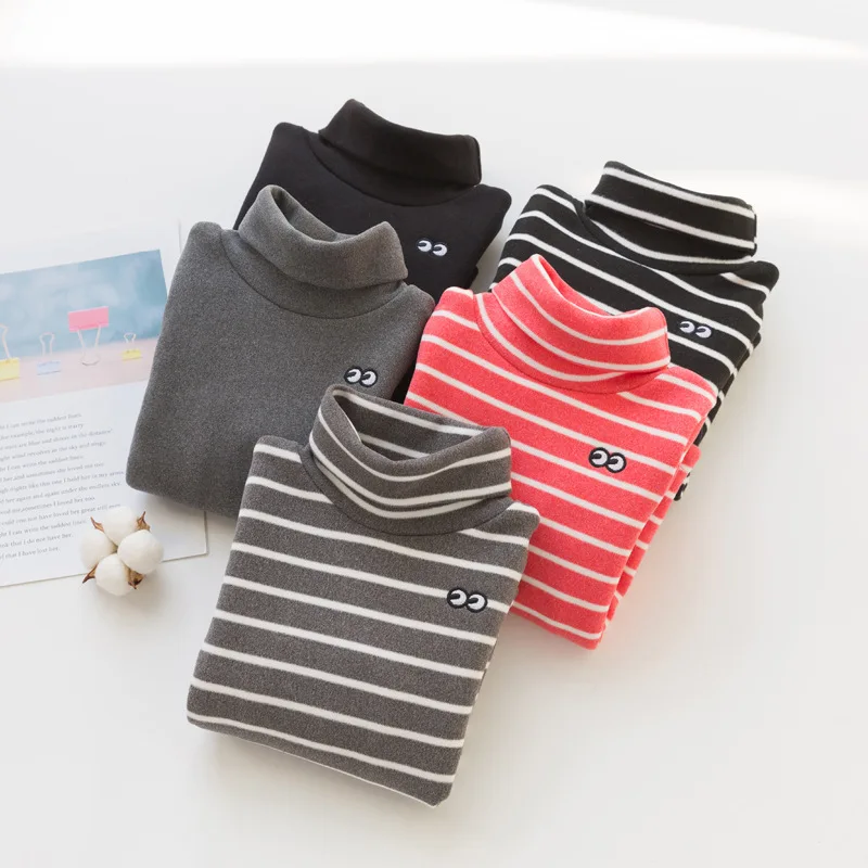 Новое поступление, Осень-зима, модная теплая футболка в полоску для мальчиков и девочек, детское нижнее белье с высоким воротником