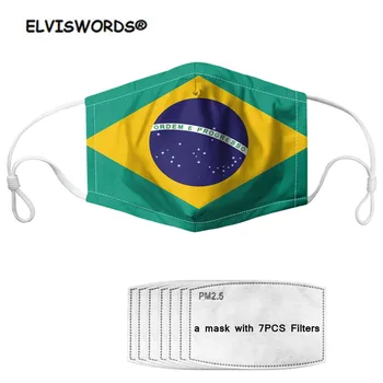 

ELVISWORDS Flag Of Brazil Drop Shipping 3D Face Mask with 7 Filters mascaras Reusable Washable Kids Mouth Mask Unisex Mouth Mask