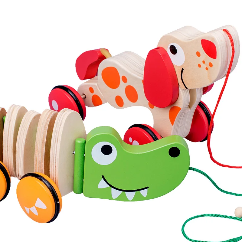 

Wooden Crocodile Drag Baby Walker Toy Dalmatian Tractor Zoology Step Trailer Toy 0-3 Years Old Baby