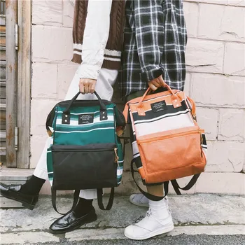 

Striped style Backpack Canvas Women Shoulder Bag High capacity Teenage Girl School Backpack Bagpack Rucksack Female Mochilas