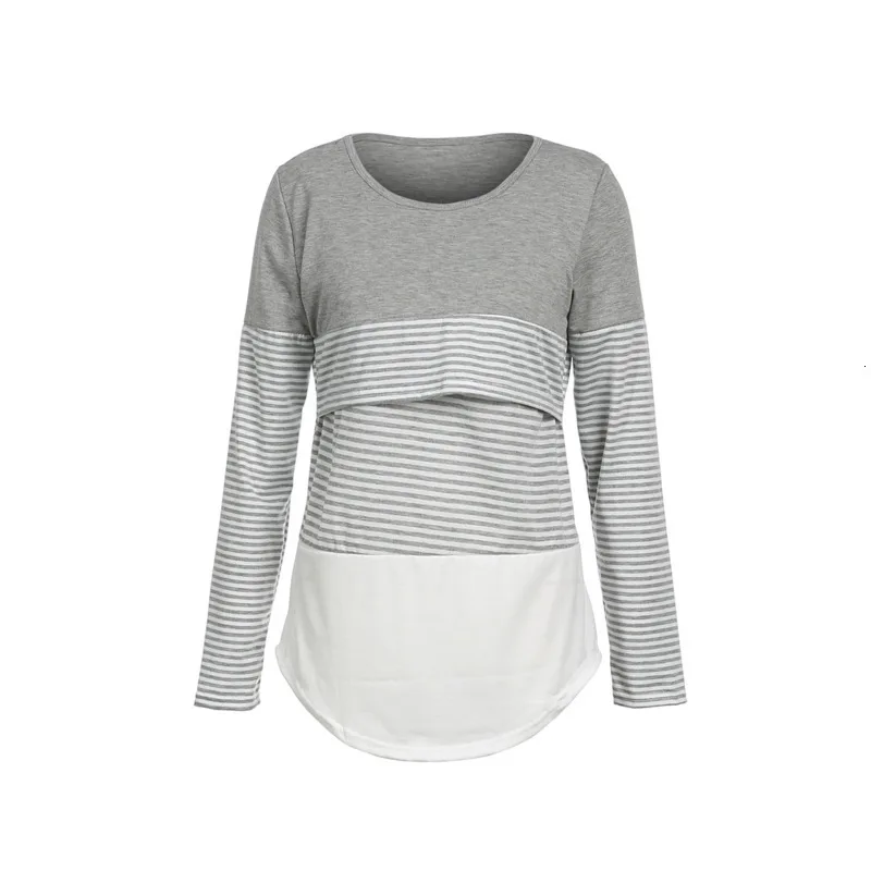 Pregnant Woman Stripe Split Joint Long Sleeve Lactation Nurse Jacket T Pity breast feeding dress off white maternity dress tops