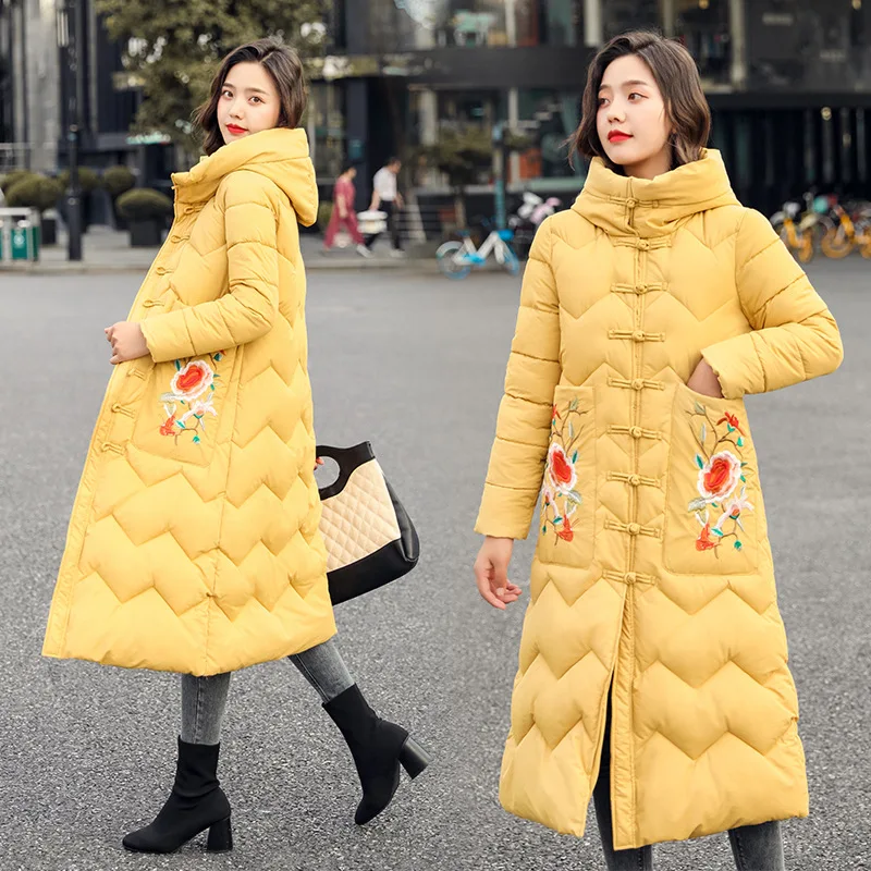 

Ri han kuan Large Size Dress 2019 Winter down Feather Cotton-padded Clothes Embroidered Painted X-long Slim Fit Coat Suit