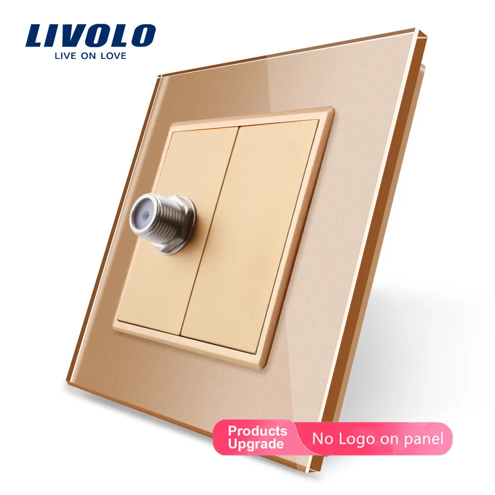 Gold-No logo Livolo /розничная, с украшением в виде кристаллов Стекло Панель, C791ST-11/12/13/15,1 Gang спутниковый гнездо/выход, без переходник, без логотипа - Тип: Gold-No logo