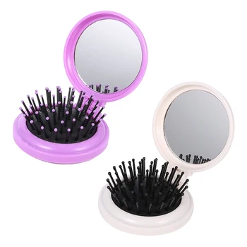 

2pcs Portable Round Pocket Comb With Mirror Fold Air Bag Massage Plastic Comb Gift Hairdressing Fold Mirror Comb